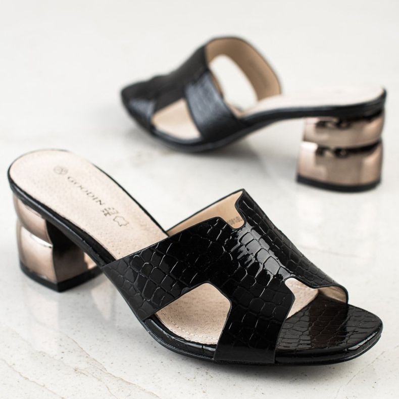 Goodin Crne papuče s ukrasnom petom crna 1