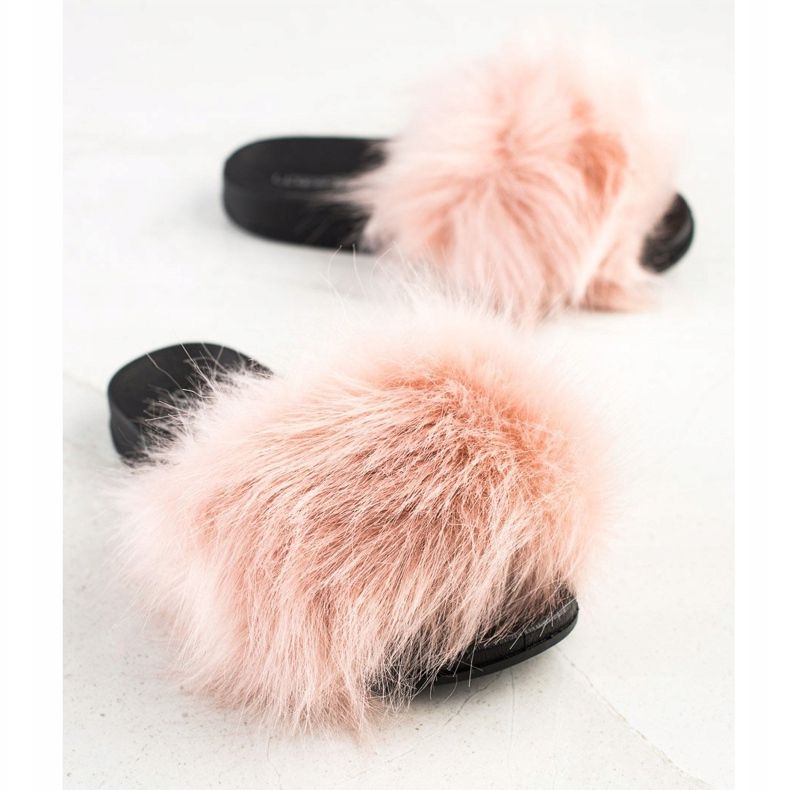 SHELOVET Elegantne papuče s krznom ružičasta 1