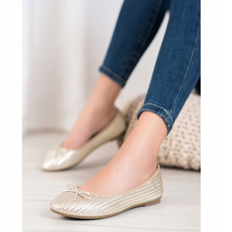 SHELOVET Pletene zlatne balerinke zlatna 1