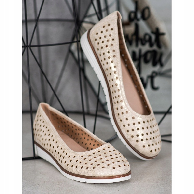 Kylie Ažurne balerine sa sjajem bež zlatni 1