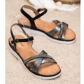 Small Swan Udobne sandale s kubnim cirkonijem crno 1