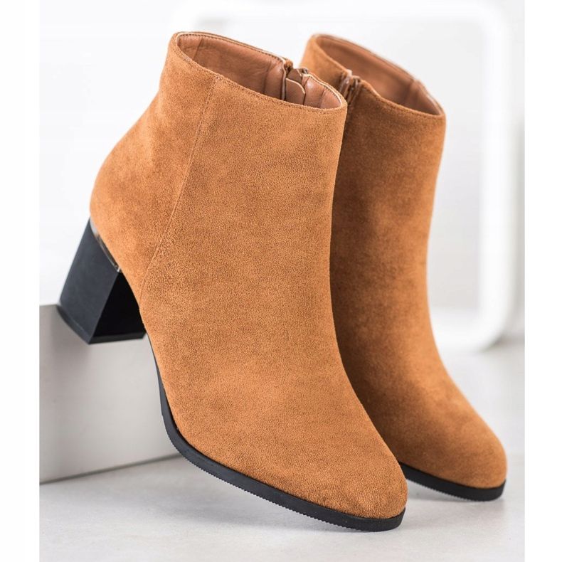 SHELOVET Camel Suede Booties smeđa žuta boja 1