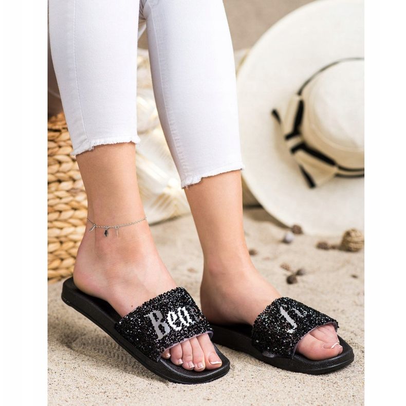 SHELOVET Prekrasne papuče sa kristalima crna 2