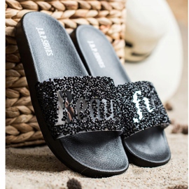 SHELOVET Prekrasne papuče sa kristalima crno 1