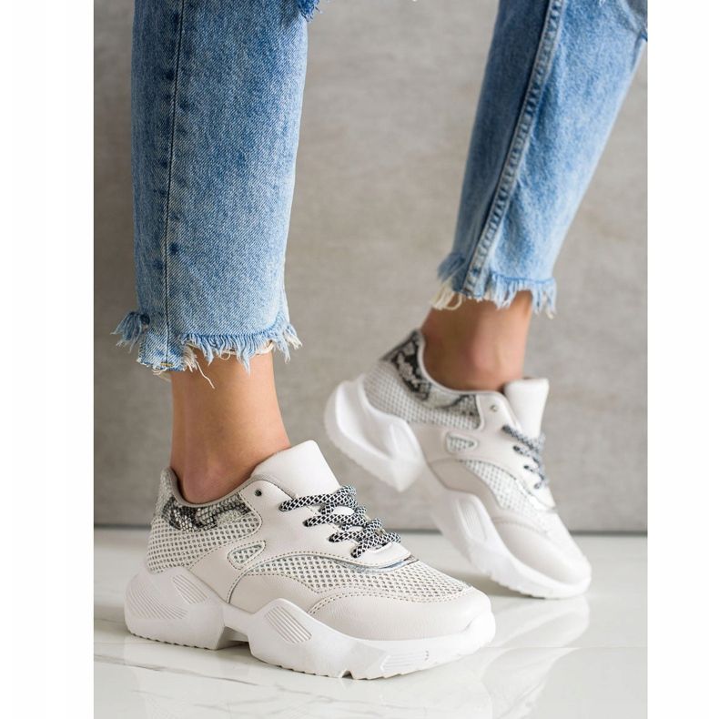 SHELOVET Sive tenisice sa zmijskim printom bež 2