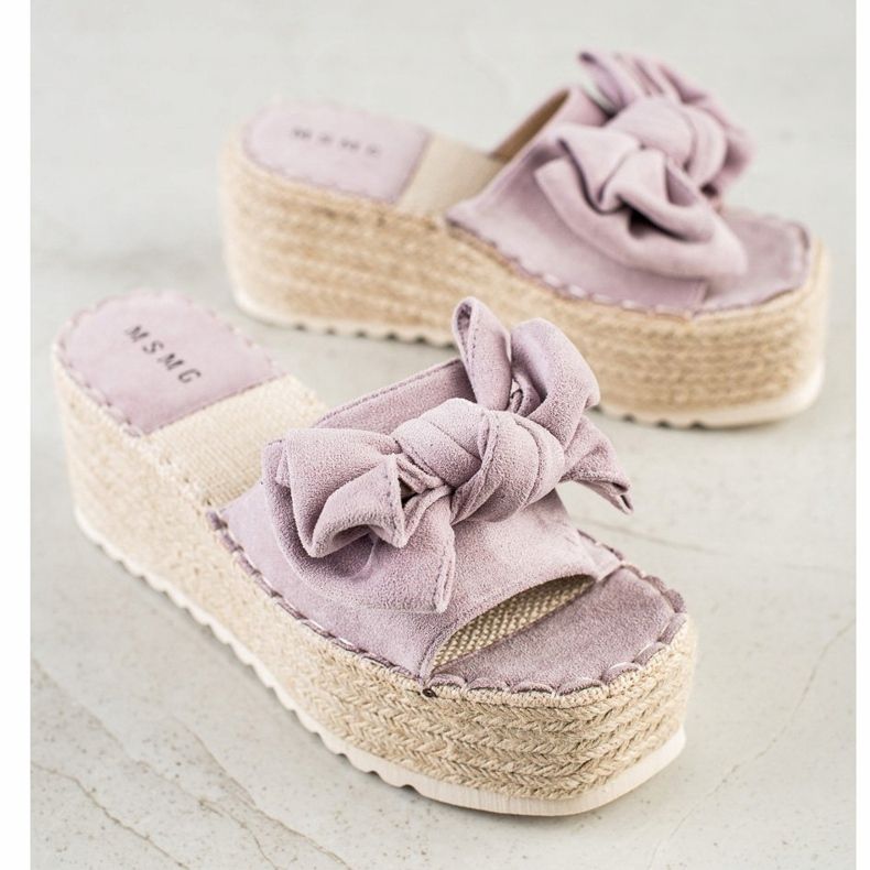 SHELOVET Papuče na platformi s mašnom ljubičasta 1