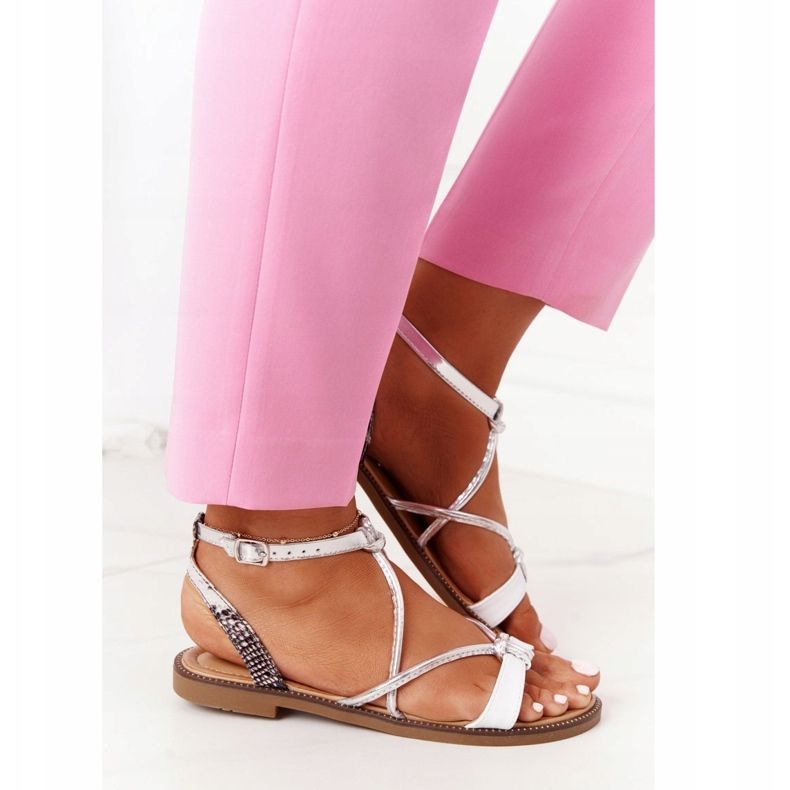 S.Barski Ravne sandale S. Barski LJ281 Bijela i srebrna srebro 2