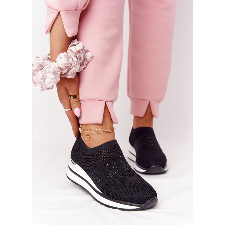 Ažurne tenisice koje se navlače na klin Crne Sophije bijela crna 1