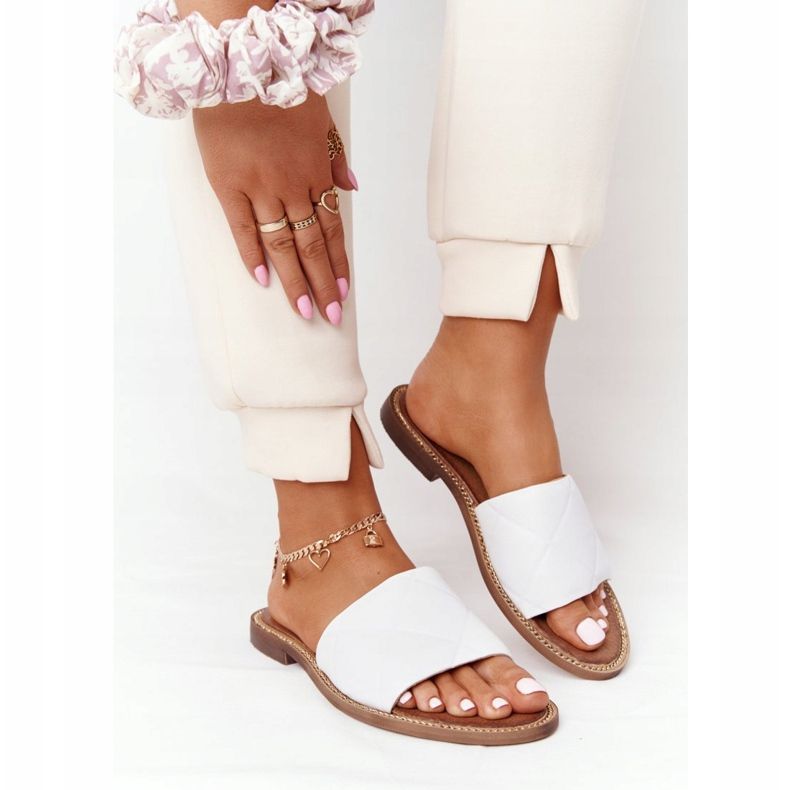 Kožne papuče s prošivenim Nicole 2650 bijele bijela 2