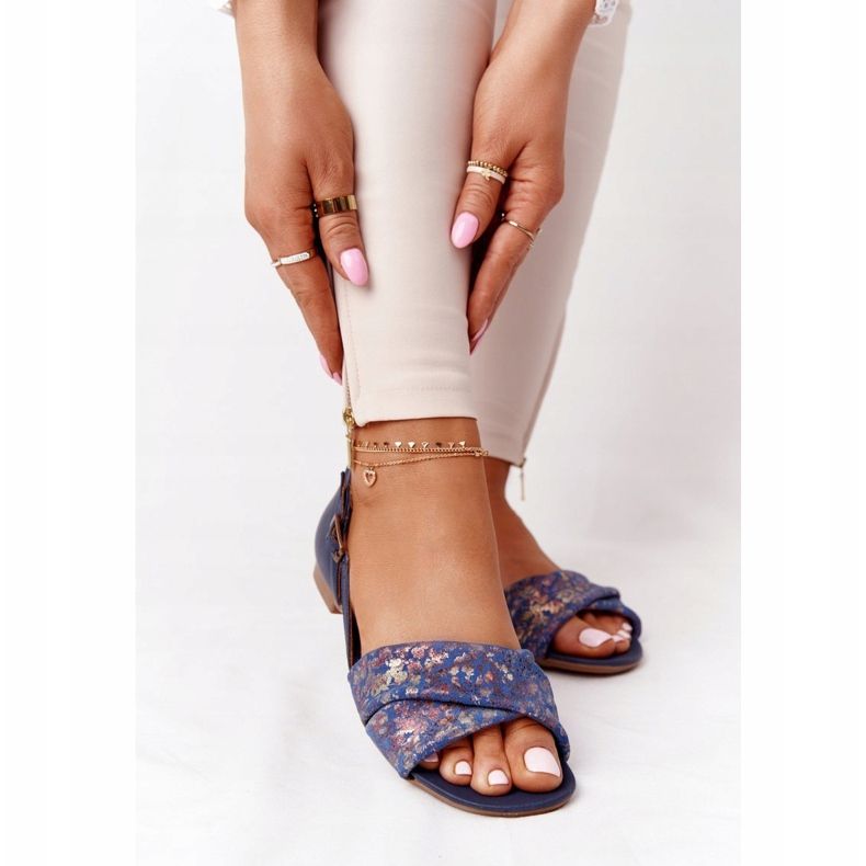 Kožne sandale s cvijećem Maciejka 04614-43 Mornarsko plava tamnoplava zlatni 1