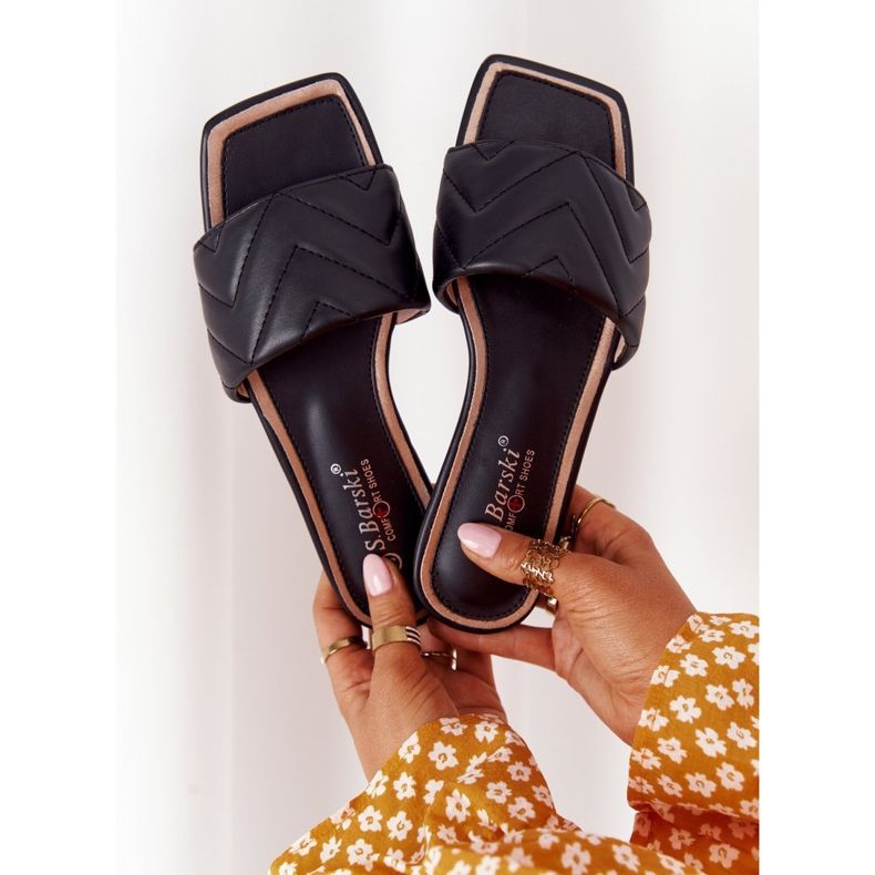 Kožne papuče s prošivenim materijalom S.Barski 331-42 Crne crno 2