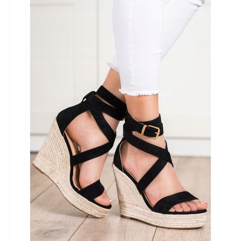 SHELOVET Espadrile sandale s kopčom crno 1