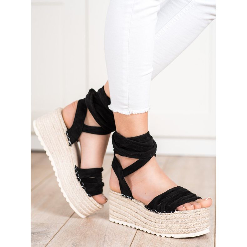 SHELOVET Vezane sandale Espadrilles crna 2