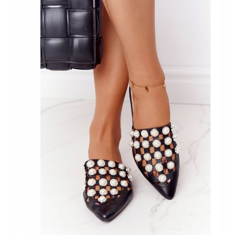 PS1 Crne papuče od valovitosti s gornjim dijelovima i biserima crno 1