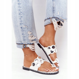 PS1 Kožne papuče sa rhinestones bijelim Ava bijela 2