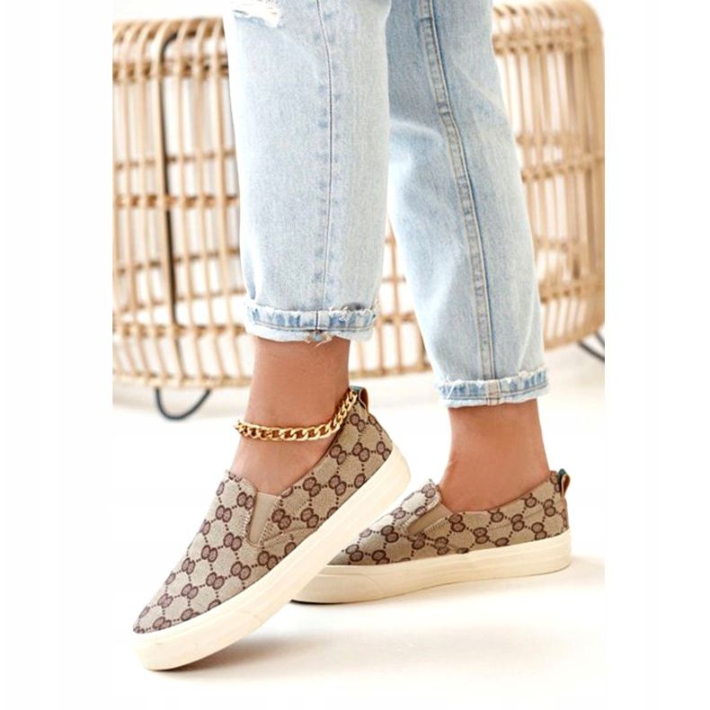 Ženske tenisice s logotipom Slip-On Khaki Challenge bež smeđa 4