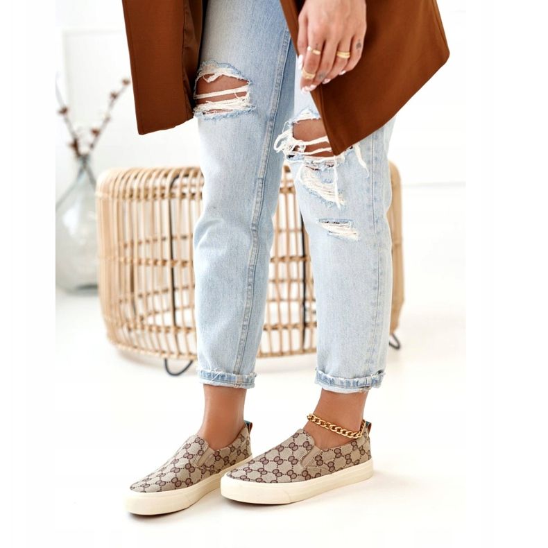 Ženske tenisice s logotipom Slip-On Khaki Challenge bež smeđa 1