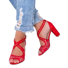 Sandale od crvene čipke na stupu Beth crvena 1