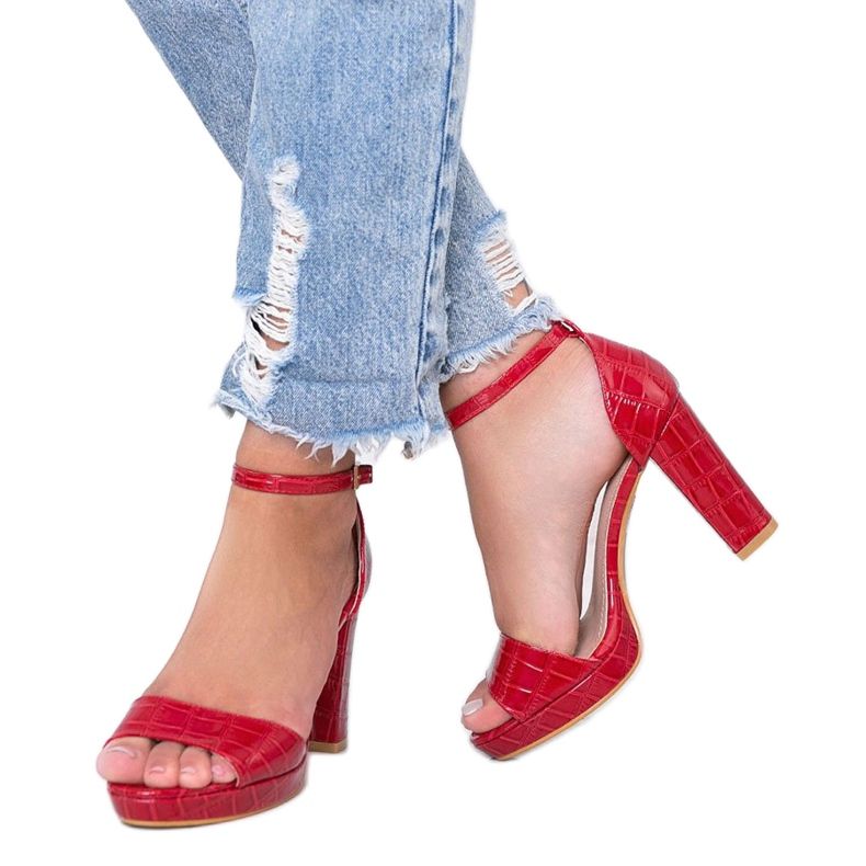 Crvene sandale na stupu s kožnim uzorkom Black Rose crvena 1