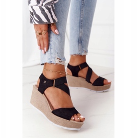 Kožne sandale na klin Big Star FF276016 Crna crno 1