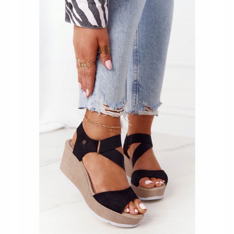 Kožne sandale na klin Big Star FF276016 Crna 2