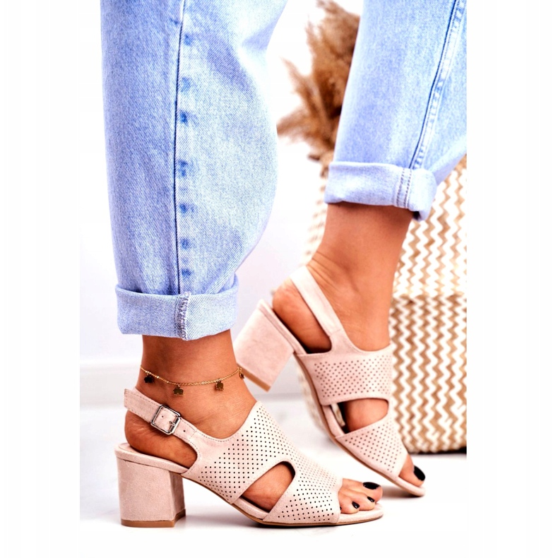 BUGO Ženske sandale na petu Ažur bež boje Valery 1