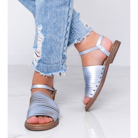 Smeđe sunčane sjajne plave sandale ružičasta 1