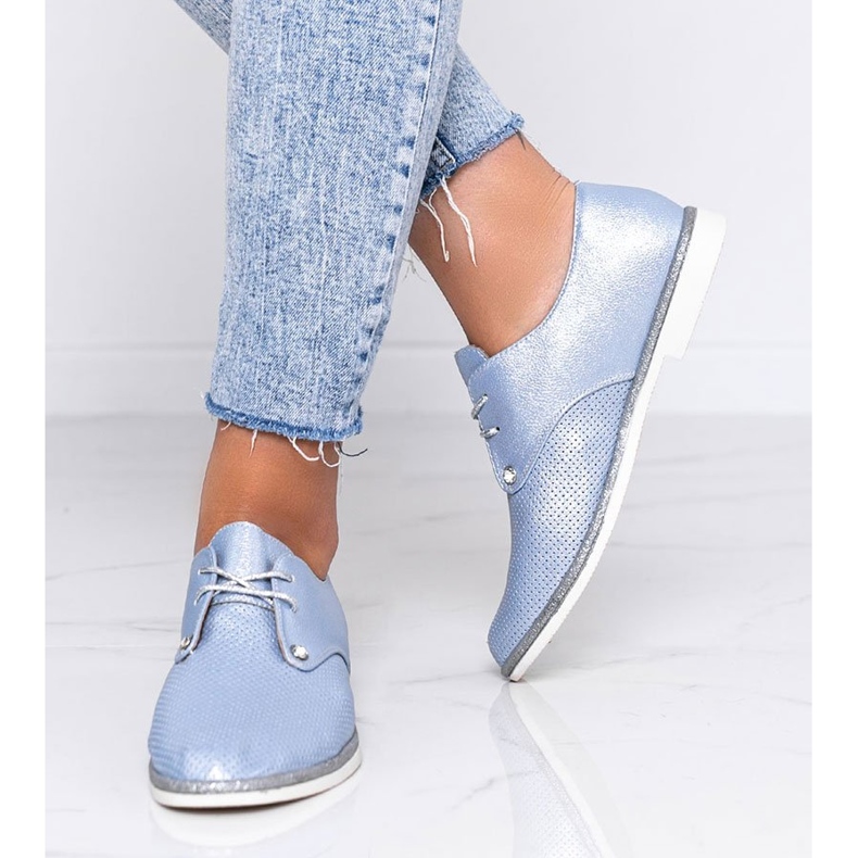 Plave sjajne ažurne cipele Grand Street plava 1