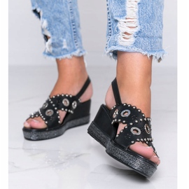 Crne metalik sandale na klin Pon crno 1