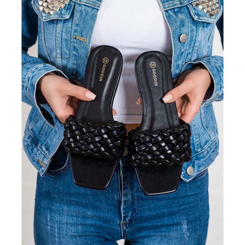 Goodin Pletene eko kožne papuče crna 2