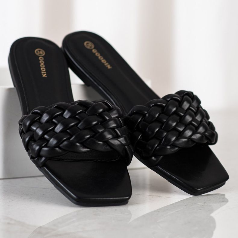 Goodin Pletene eko kožne papuče crno 1