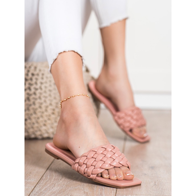 Goodin Pletene eko kožne papuče ružičasta 1