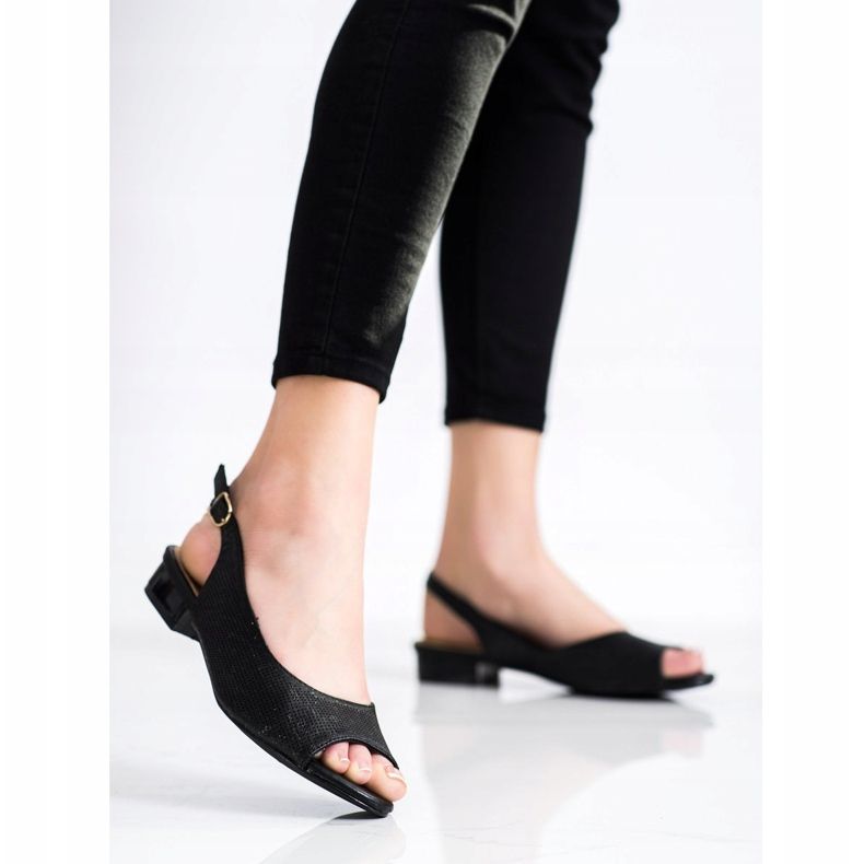 Sabatina Ažur sandale na niske pete crna 2