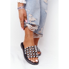 PS1 Ažurne kožne papuče sa kamenčićima Crna Alana 1