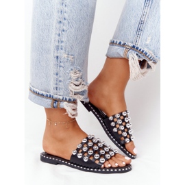 PS1 Ažurne kožne papuče sa kamenčićima Crna Alana crno 2