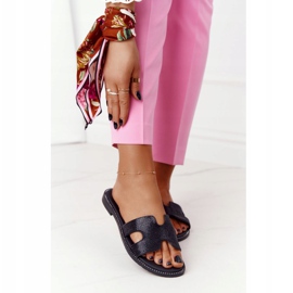 EVE Kožne papuče s kubnim cirkonijom u crnoj Modeni crna 2