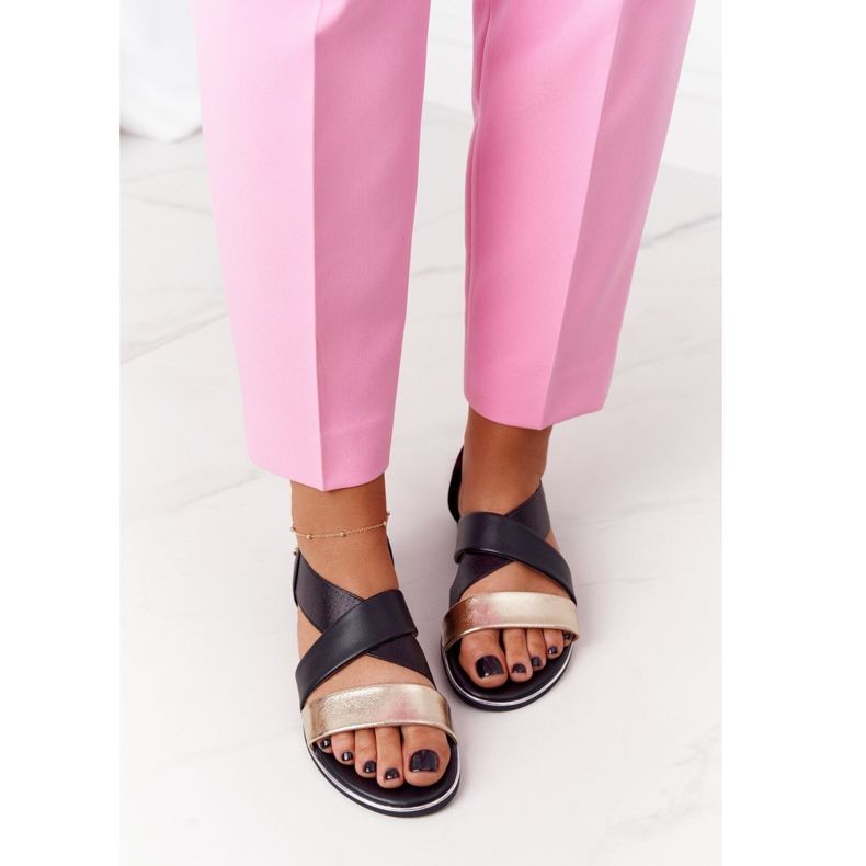 Zlatne i crne rebraste sandale crna 2