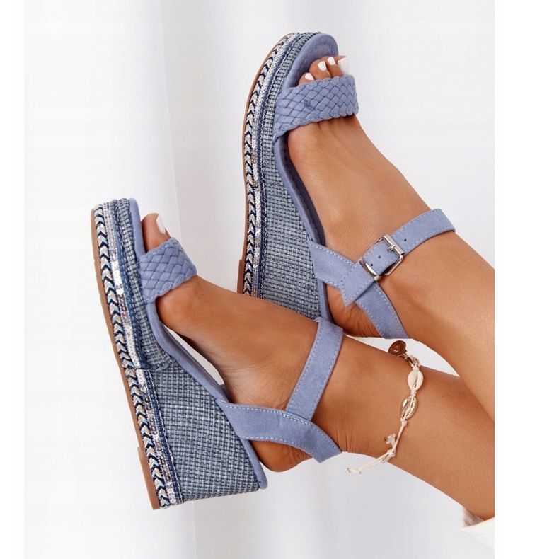 PG1 Sandale na klin s plavim šljokicama Scilla plava 1