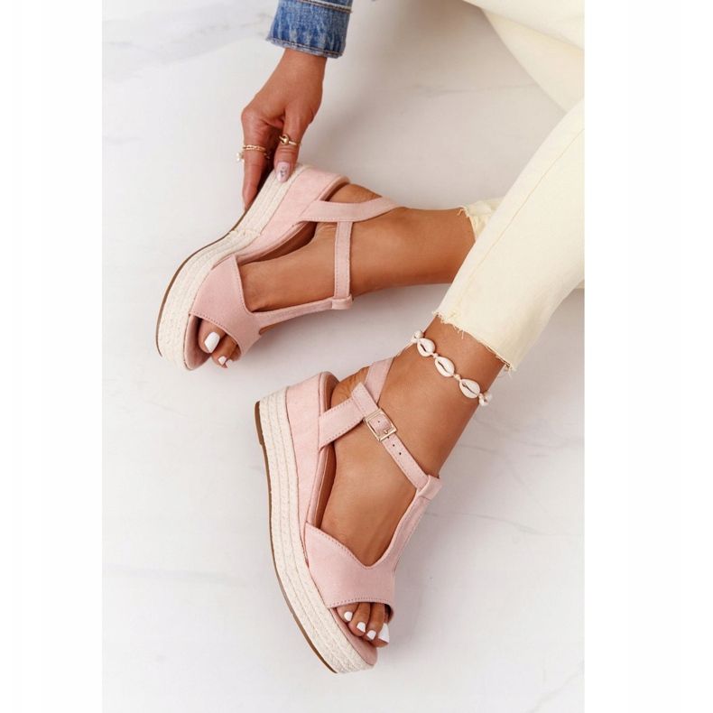 PG1 Ružičaste sandale na klin Graciosa s pletenicama smeđa ružičasta 1