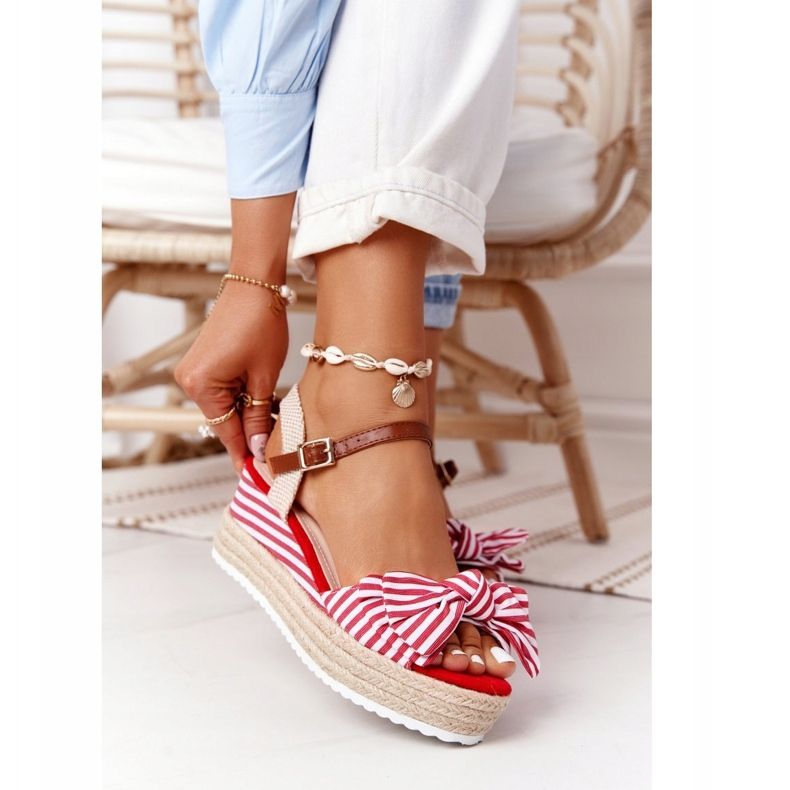 PG1 Sandale na klin u stilu Crvenog mora La Isla Bonita bijela crvena višebojan 2