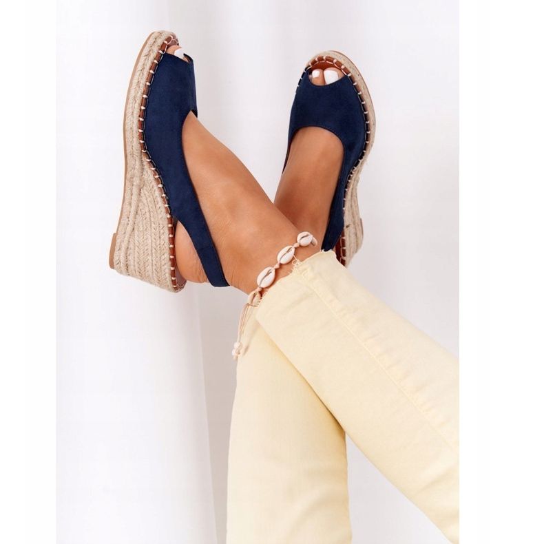 PG1 Las Palomas sandale na klin s pletenicama bež mornarsko plava 1