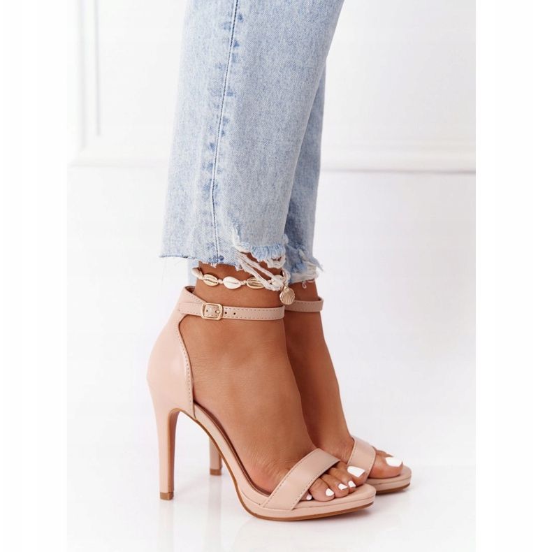 PG1 Elegantne sandale na golom glamuru s visokom petom ružičasta 2