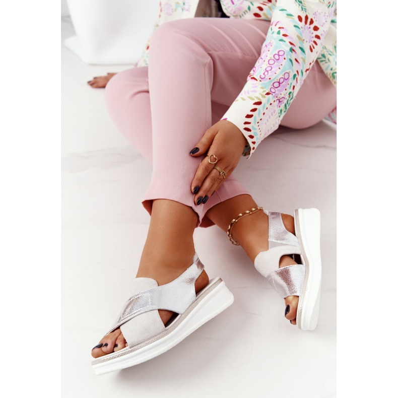 Klizne sandale na platformi Sergio Leone SK029 bijelo-srebrna bijela srebro 1