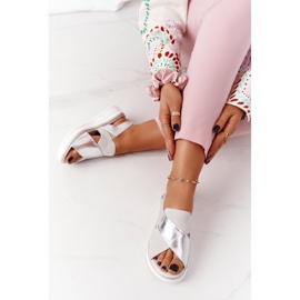 Klizne sandale na platformi Sergio Leone SK029 bijelo-srebrna bijela srebro 2