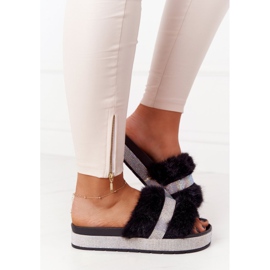 PS1 Crne papuče na platformi s krznom i kubnim cirkonijom Impress crno 2