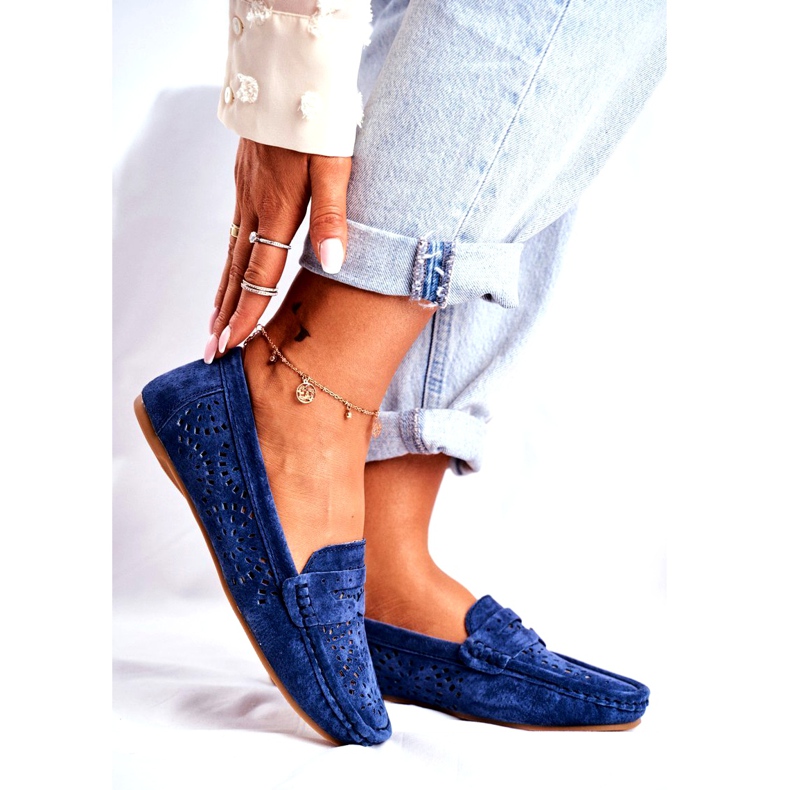 S.Barski Ženske natikače s ažurnom kožom Navy Blue Salem tamnoplava 1