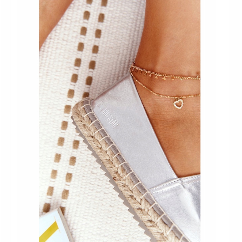 Kožne espadrile na pletenom potplatu Big Star HH274504 Srebro 4