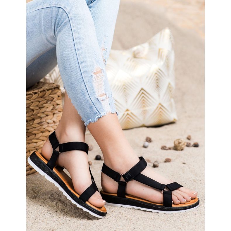 SHELOVET Modne sandale s čičak trakom crna 2