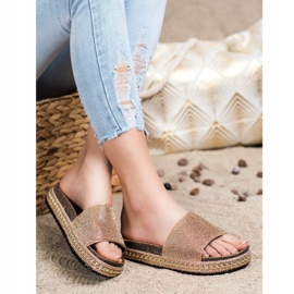 SHELOVET Modne kristalne papuče zlatni 1