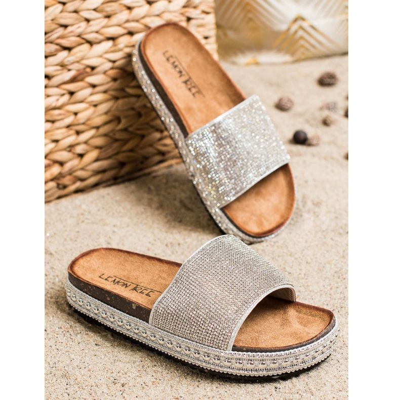 SHELOVET Modne kristalne papuče srebro 2